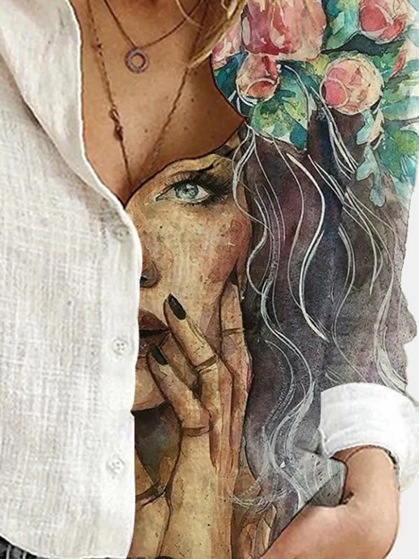 Printed Panel Button Blouse