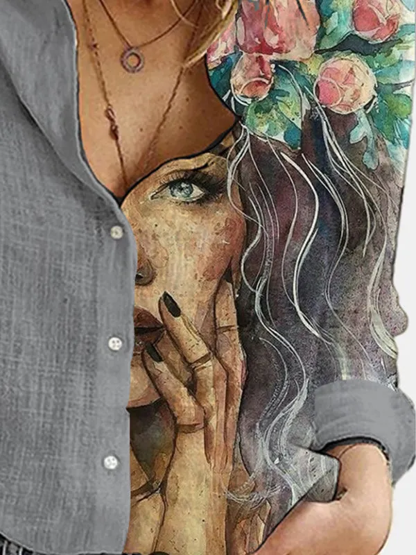 Printed Panel Button Blouse