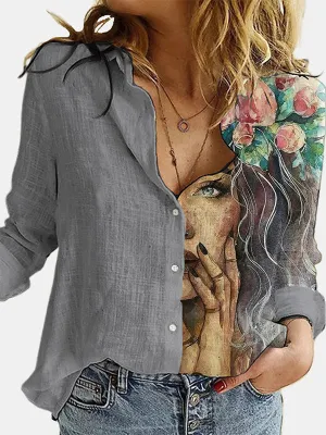 Printed Panel Button Blouse