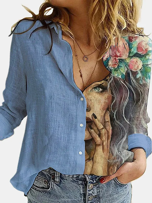Printed Panel Button Blouse