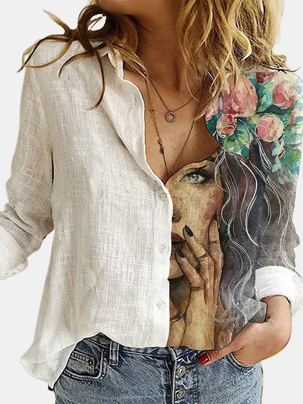 Printed Panel Button Blouse