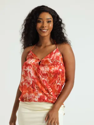 Printed Strappy Wrap Blouse