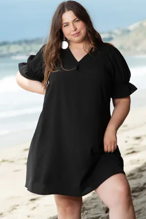 Puff Sleeve Plus Size Mini Dress