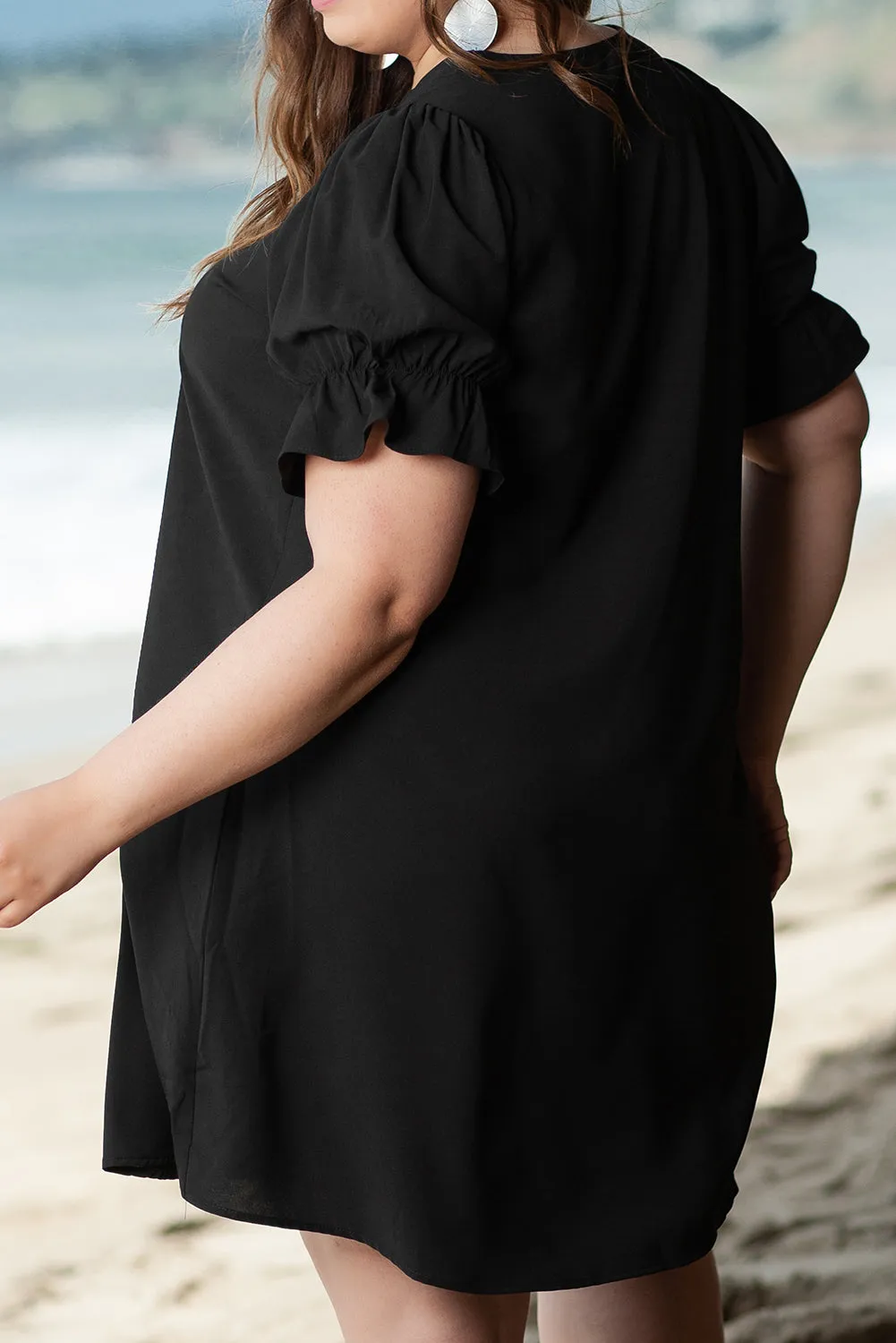Puff Sleeve Plus Size Mini Dress