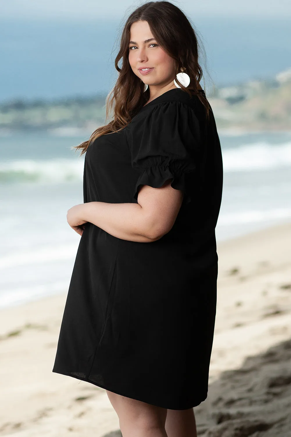 Puff Sleeve Plus Size Mini Dress