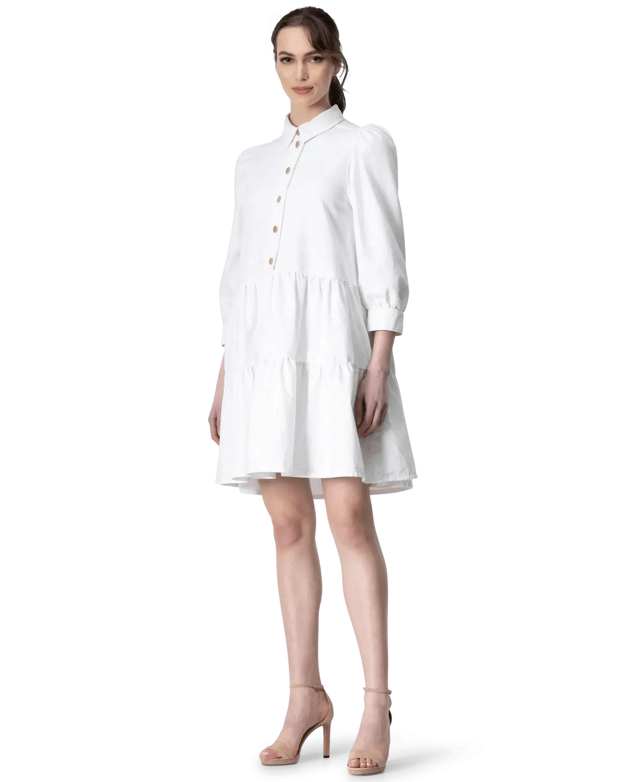 Puffy Sleeve A-line Denim Dress