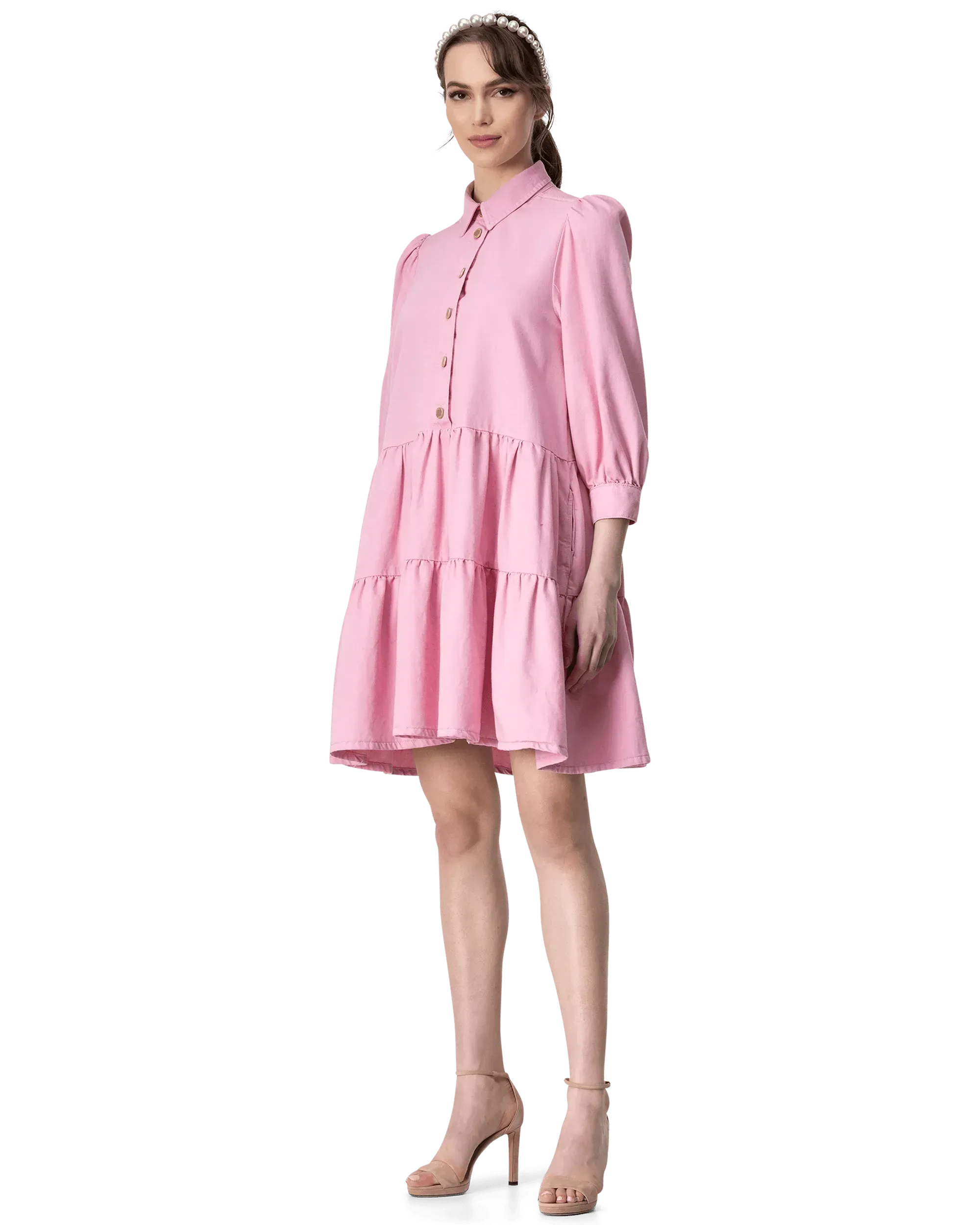 Puffy Sleeve A-line Denim Dress