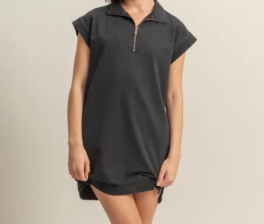 Quarter Zip Dress - Black