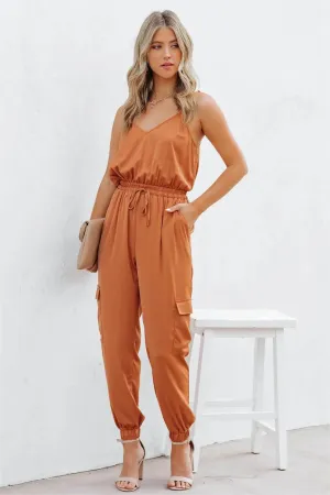 Quince Pocketed Satin Utility Jumpsuit - Rust