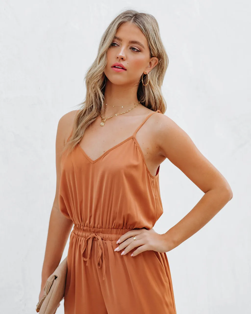 Quince Pocketed Satin Utility Jumpsuit - Rust