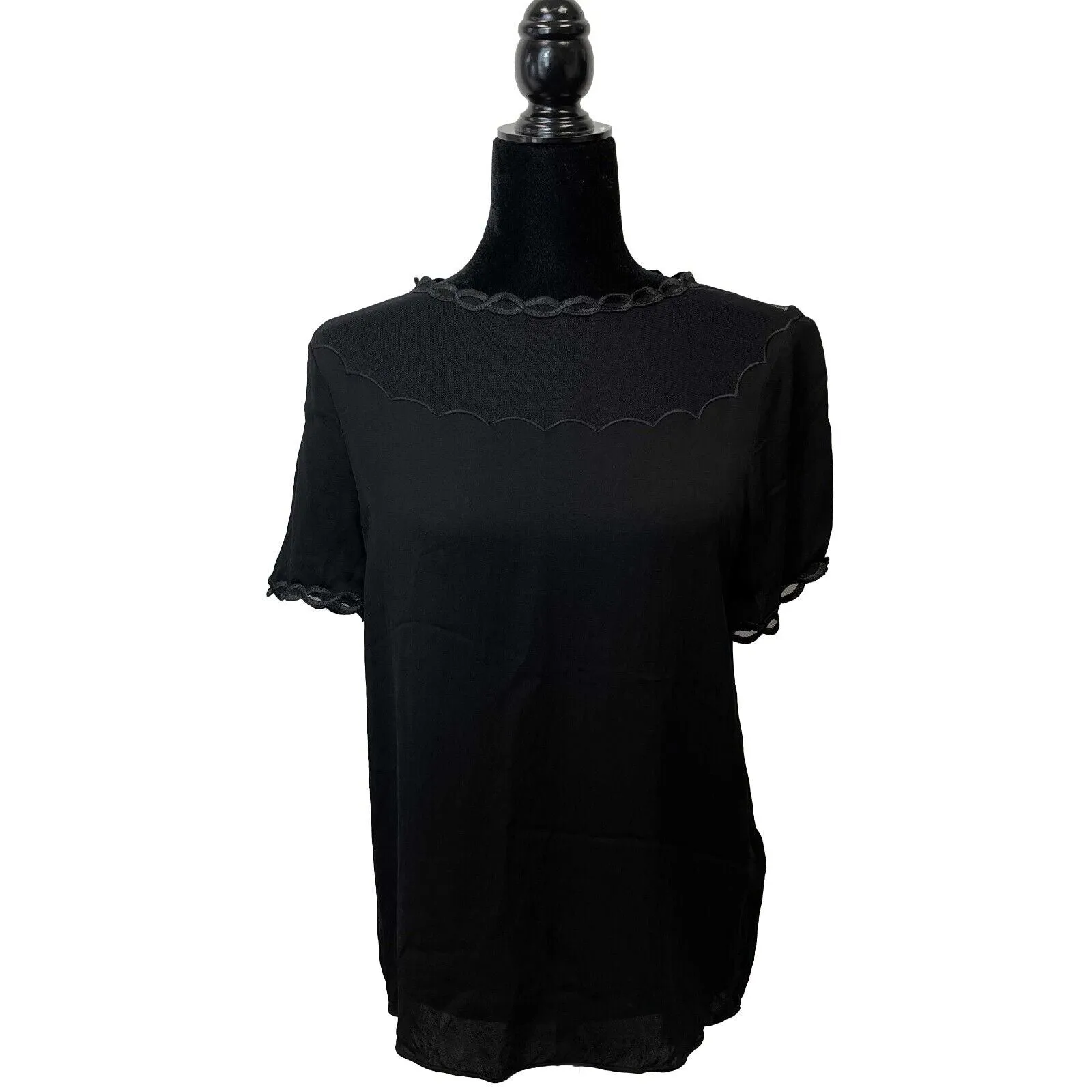 Reiss - Mesh Neckline - Black Top - US 6