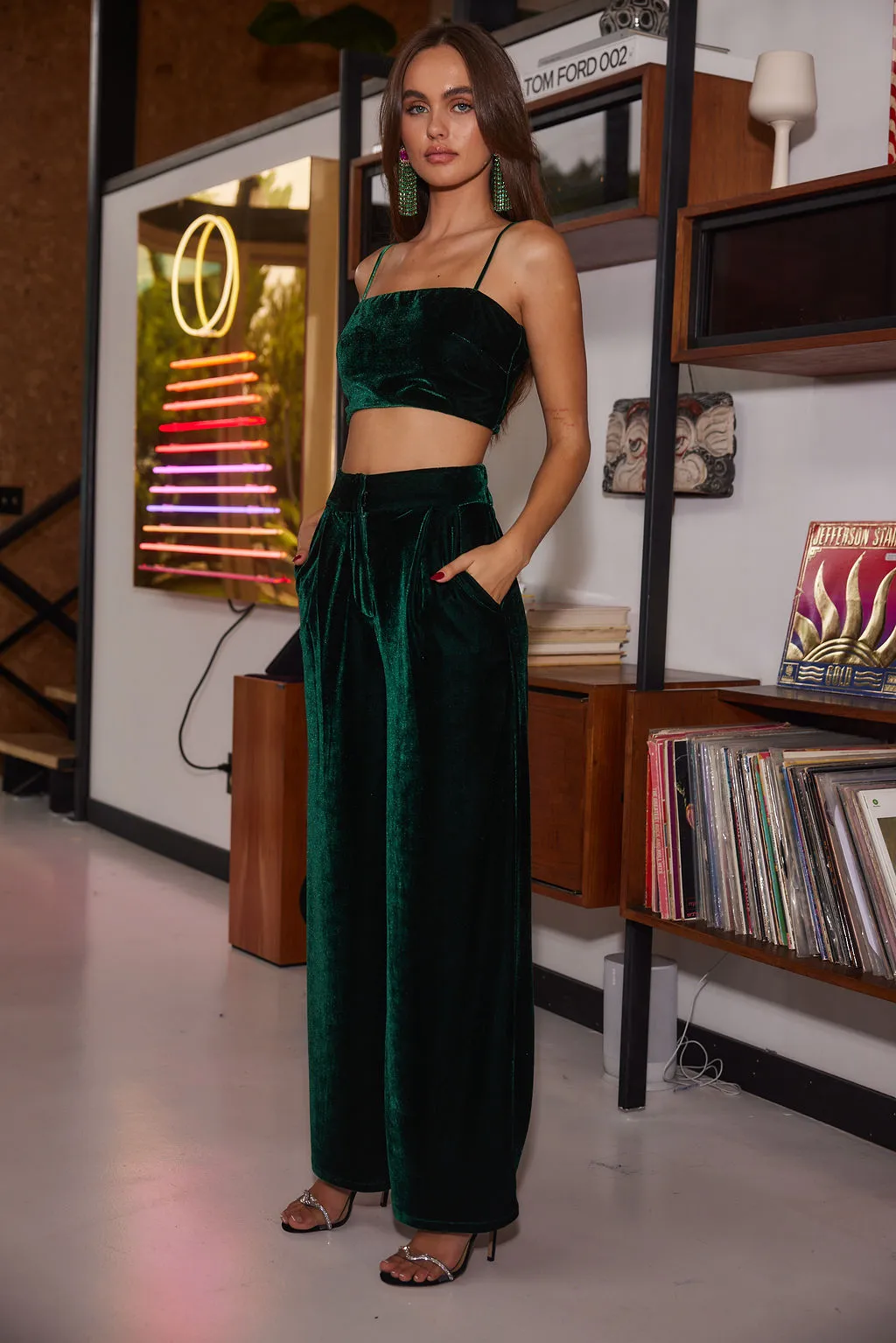 Rhea Emerald Velvet Crop Top