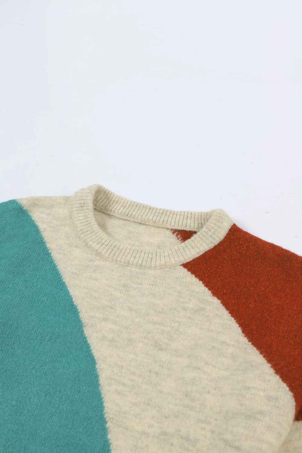 Ribbed Trim Round Neck Sweater