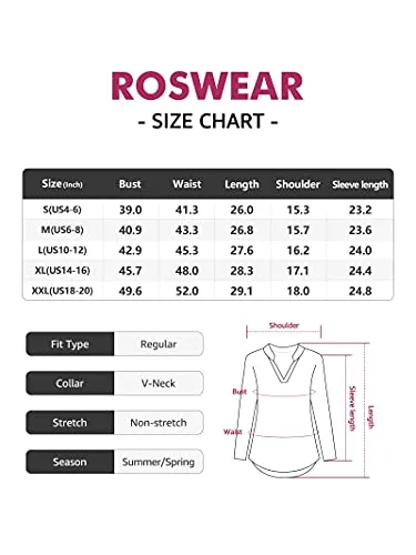 Roswear Women's Cuffed Sleeve Chiffon Blouse