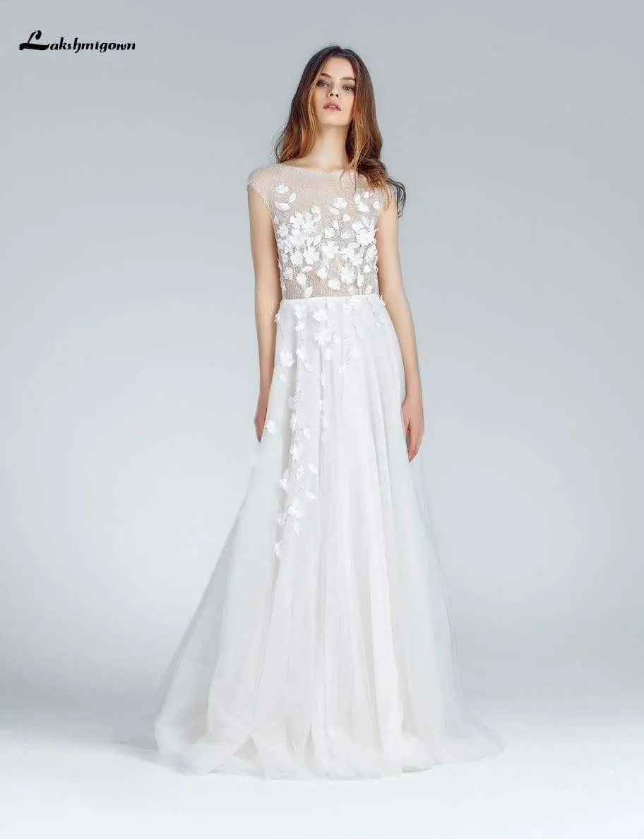 Roycebridal Sexy A Line Wedding Dresses White Lace Appliqued