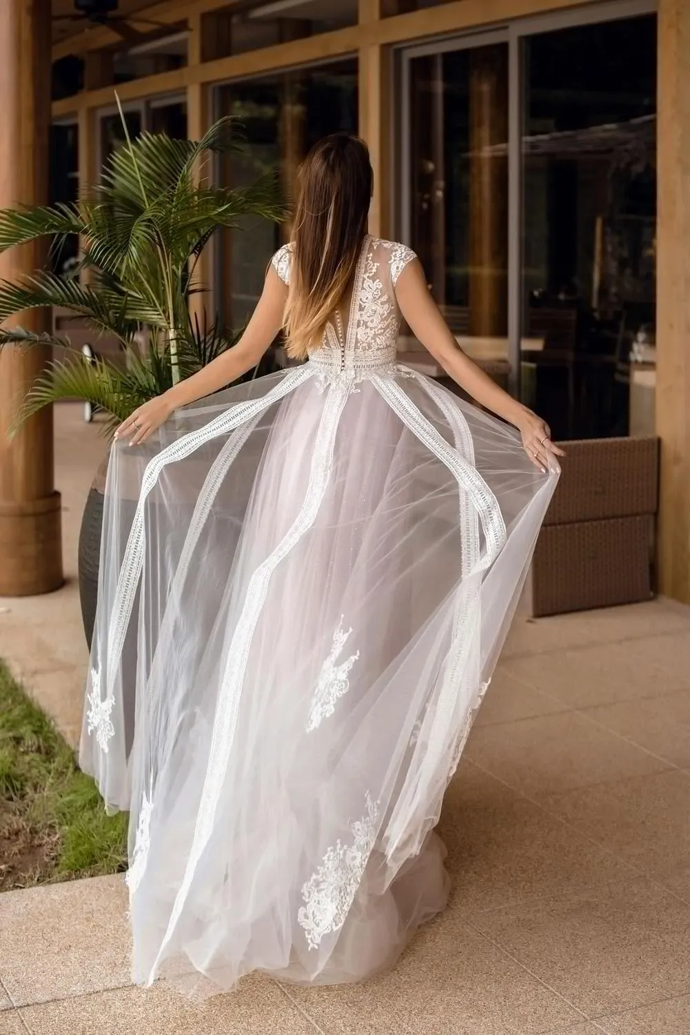 Roycebridal V Neck Wedding Dresses A Line Cap Sleeve
