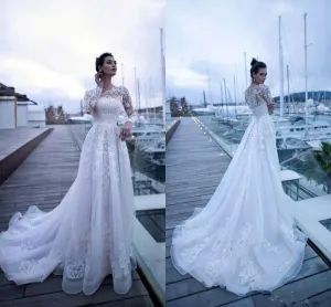 Roycebridal Wedding Dresses Lace Applique Long Sleeve O-neck