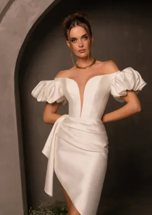 Saudi Arabic Satin Short Women Evening Wedding Dresses Off Shoulder Mini Simple Princess Formal Bride Bridal Gowns