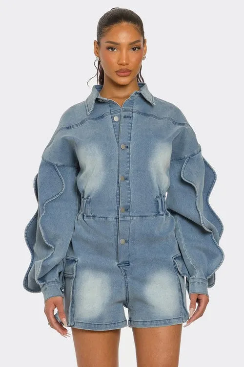 Sculpted Edge Denim Romper