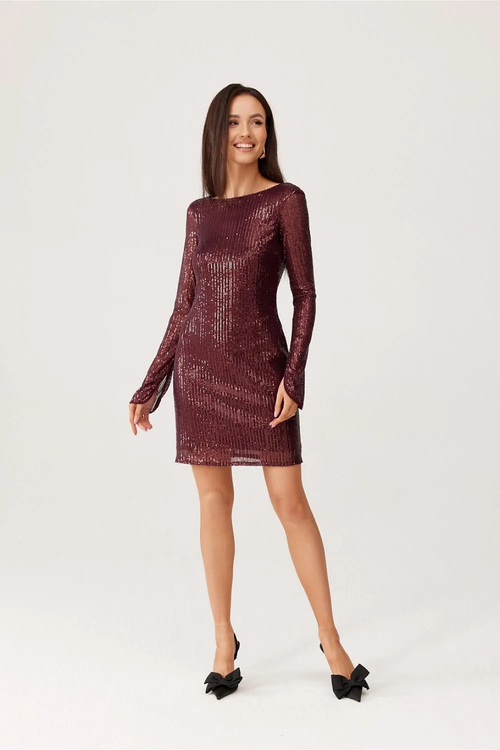 Sequin Long Sleeve A-Line Dress