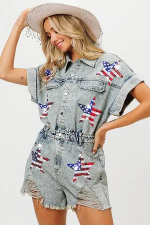 Sequin Star Denim Romper