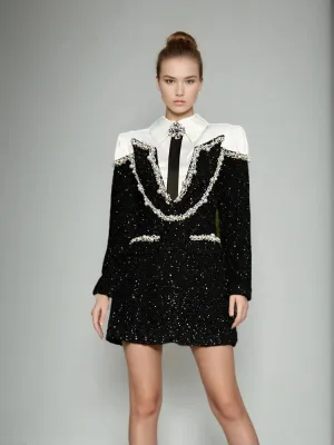 Sequin Studded Long Sleeve A-line Mini Dresses