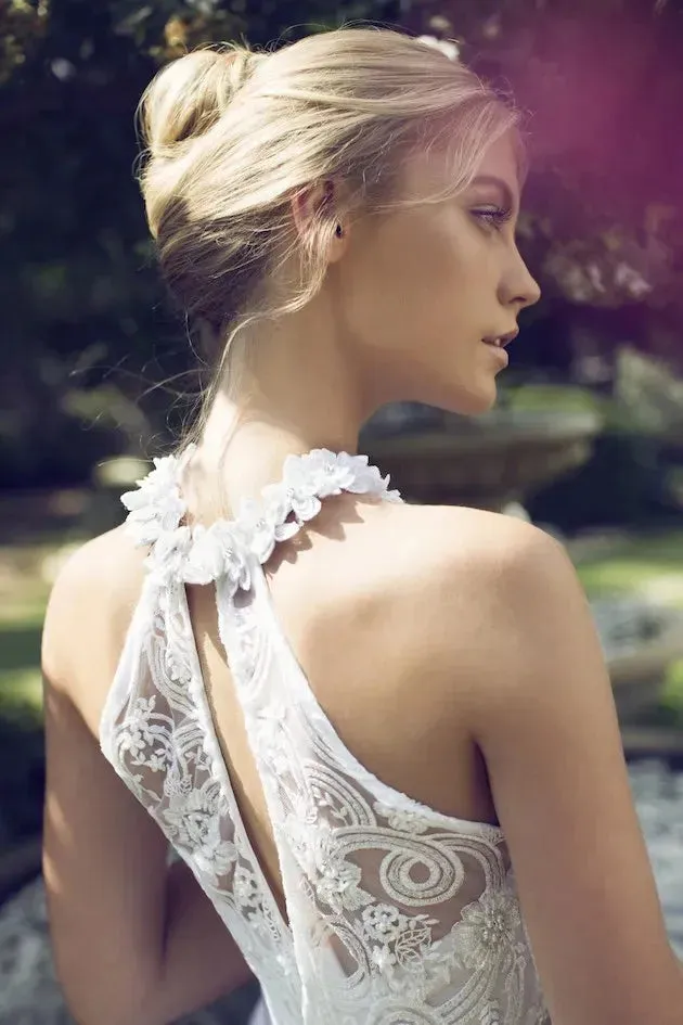 Sexy Halter Wedding Dresses White Lace Appliques Flowers A-Line Chiffon Long Dresses For Women Party Dress Custom Vestidos