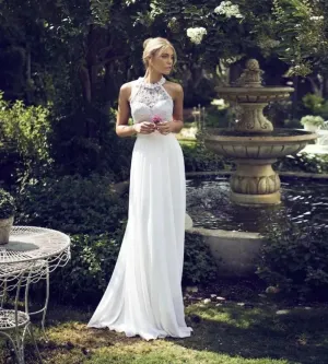 Sexy Halter Wedding Dresses White Lace Appliques Flowers A-Line Chiffon Long Dresses For Women Party Dress Custom Vestidos