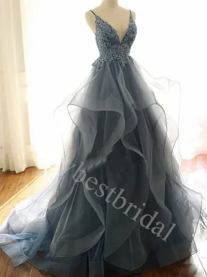 Sexy Sleeveless Spaghetti straps V-neck A-line Prom Dresses,PDS0730