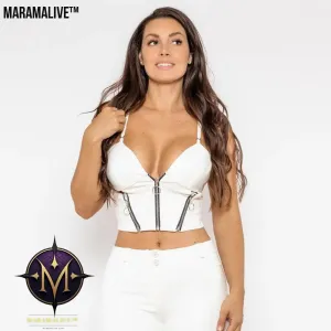 Shascullfites Melody White Pu Leather Shapers Zippers Crop Top Gothic Women Slim Fit Tops Sleeveless Straps Tank Top