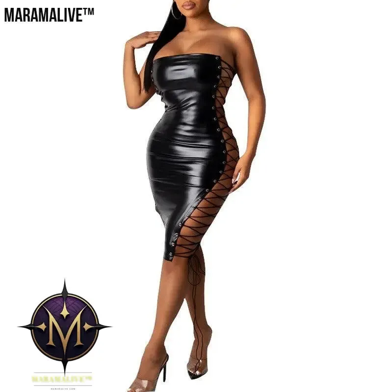 Sheath Dress Corns Lace-up Leather Skirt