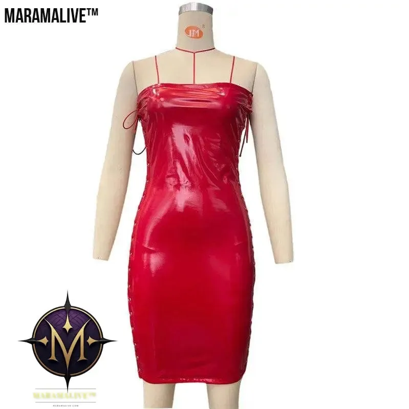 Sheath Dress Corns Lace-up Leather Skirt
