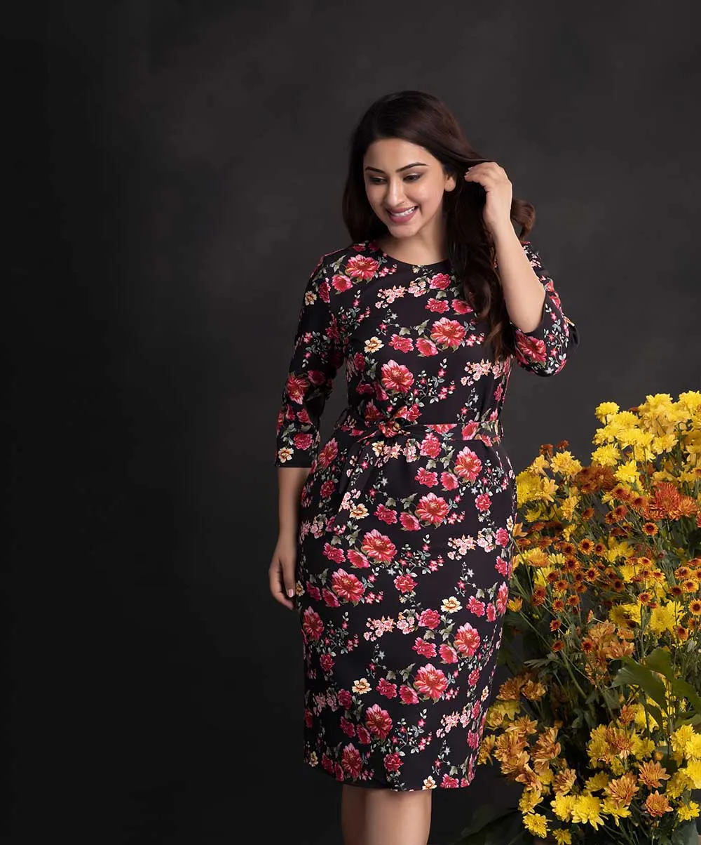 Shift Floral Dress With A Belt