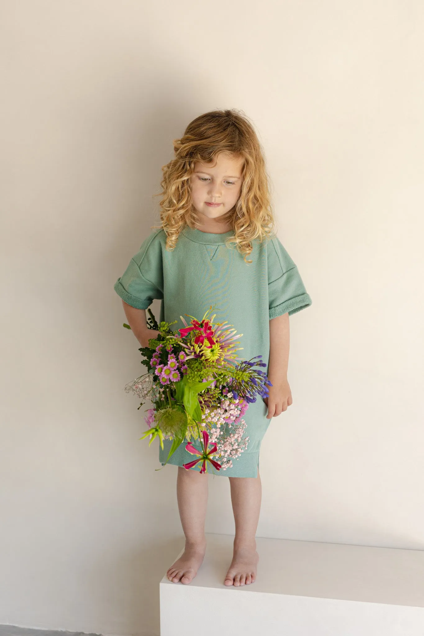 Short-Sleeve Chunky Sweater Dress