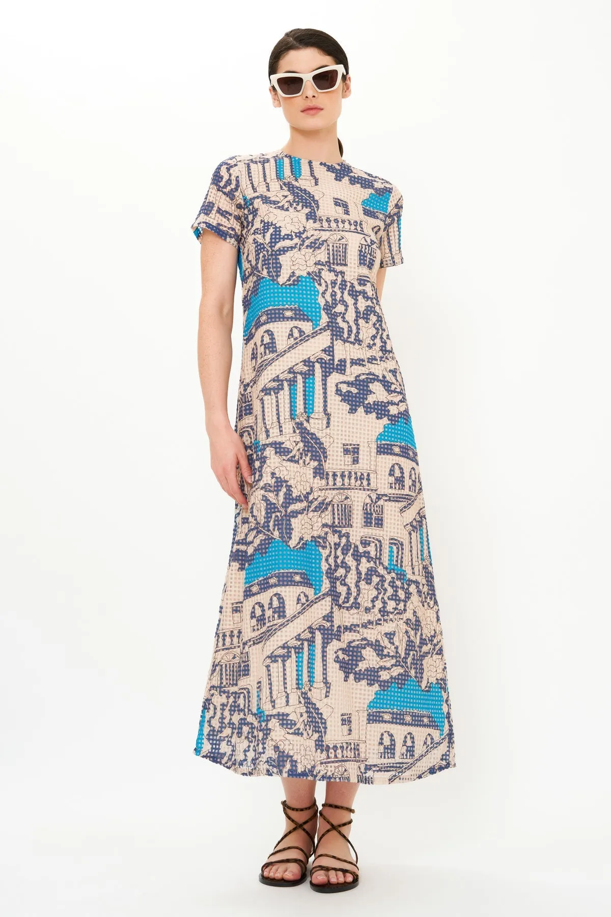 Short Sleeve Shift Maxi Dress- Roma Blue by Oliphant