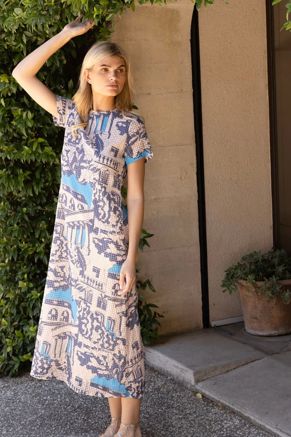 Short Sleeve Shift Maxi Dress- Roma Blue by Oliphant