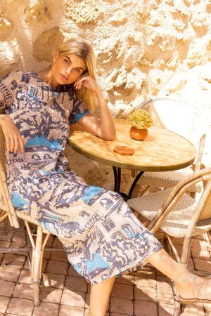 Short Sleeve Shift Maxi Dress- Roma Blue by Oliphant
