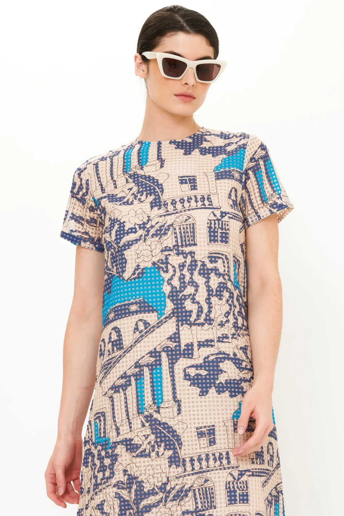 Short Sleeve Shift Maxi Dress- Roma Blue by Oliphant