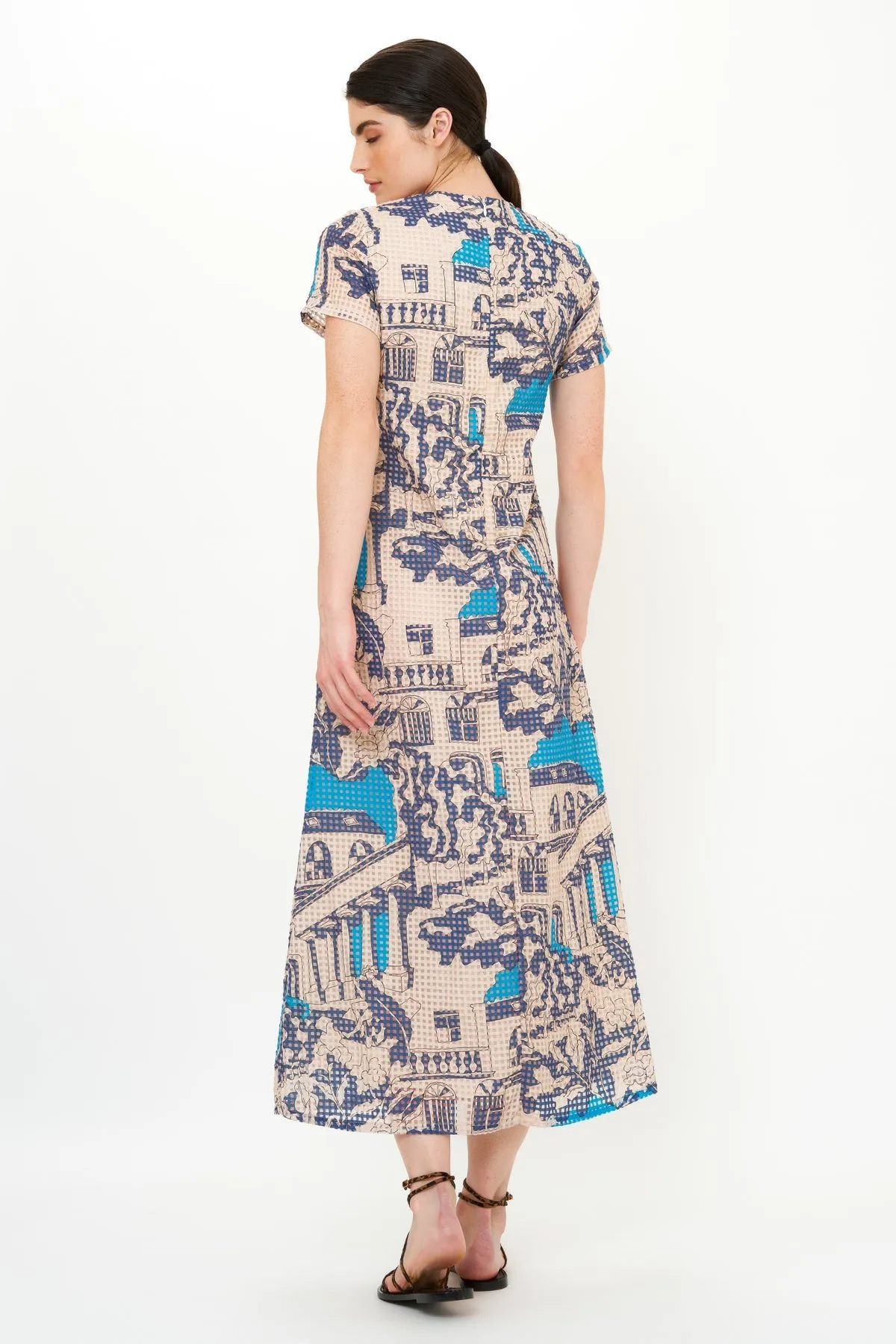 Short Sleeve Shift Maxi Dress- Roma Blue by Oliphant