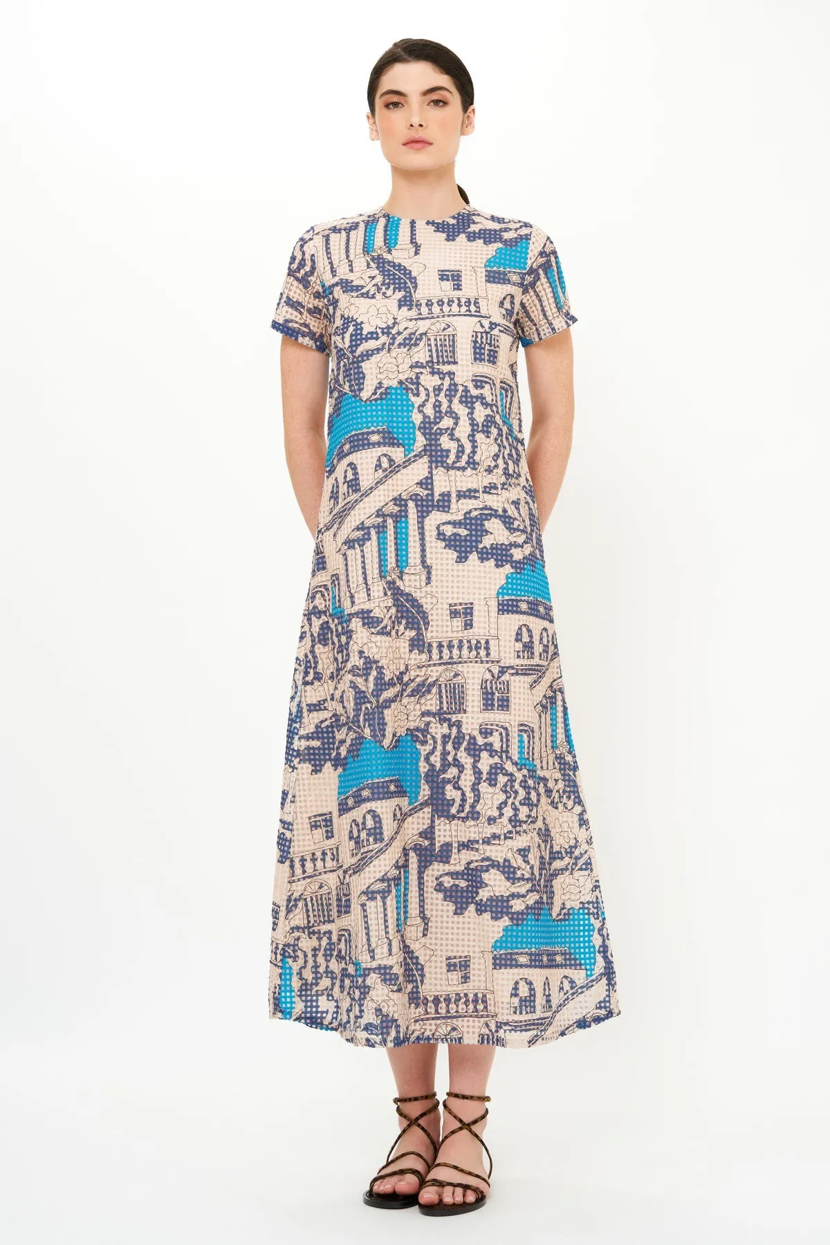 Short Sleeve Shift Maxi Dress- Roma Blue by Oliphant