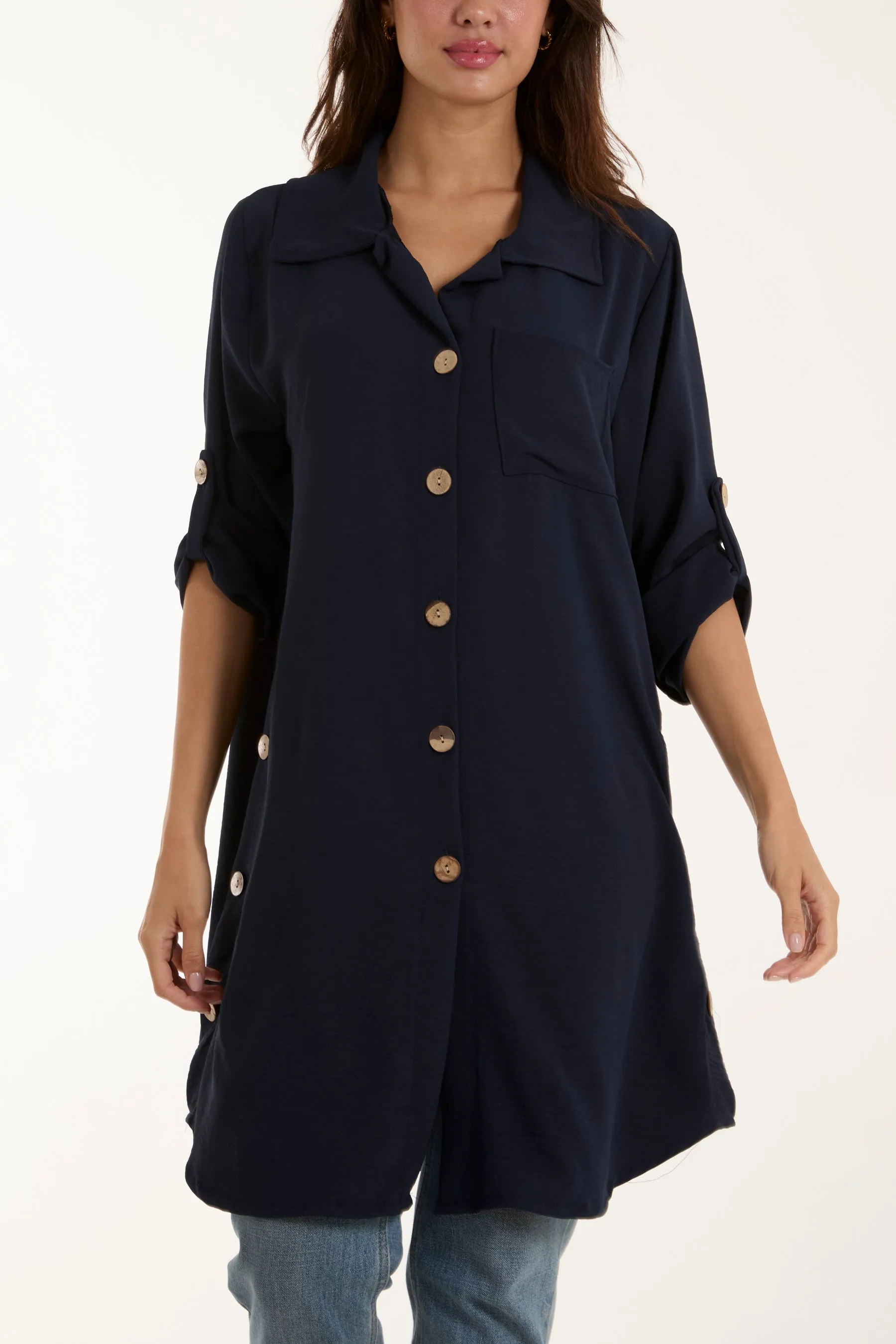 Side Button Detail Floaty Shirt