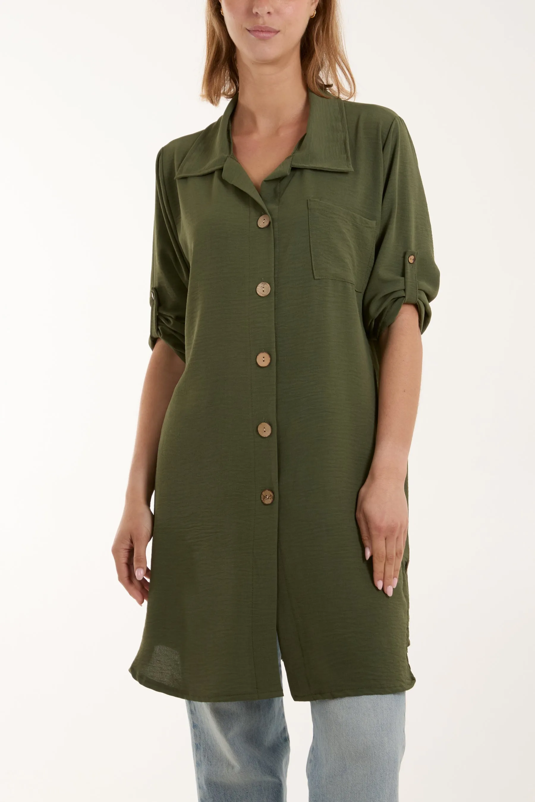 Side Button Detail Floaty Shirt