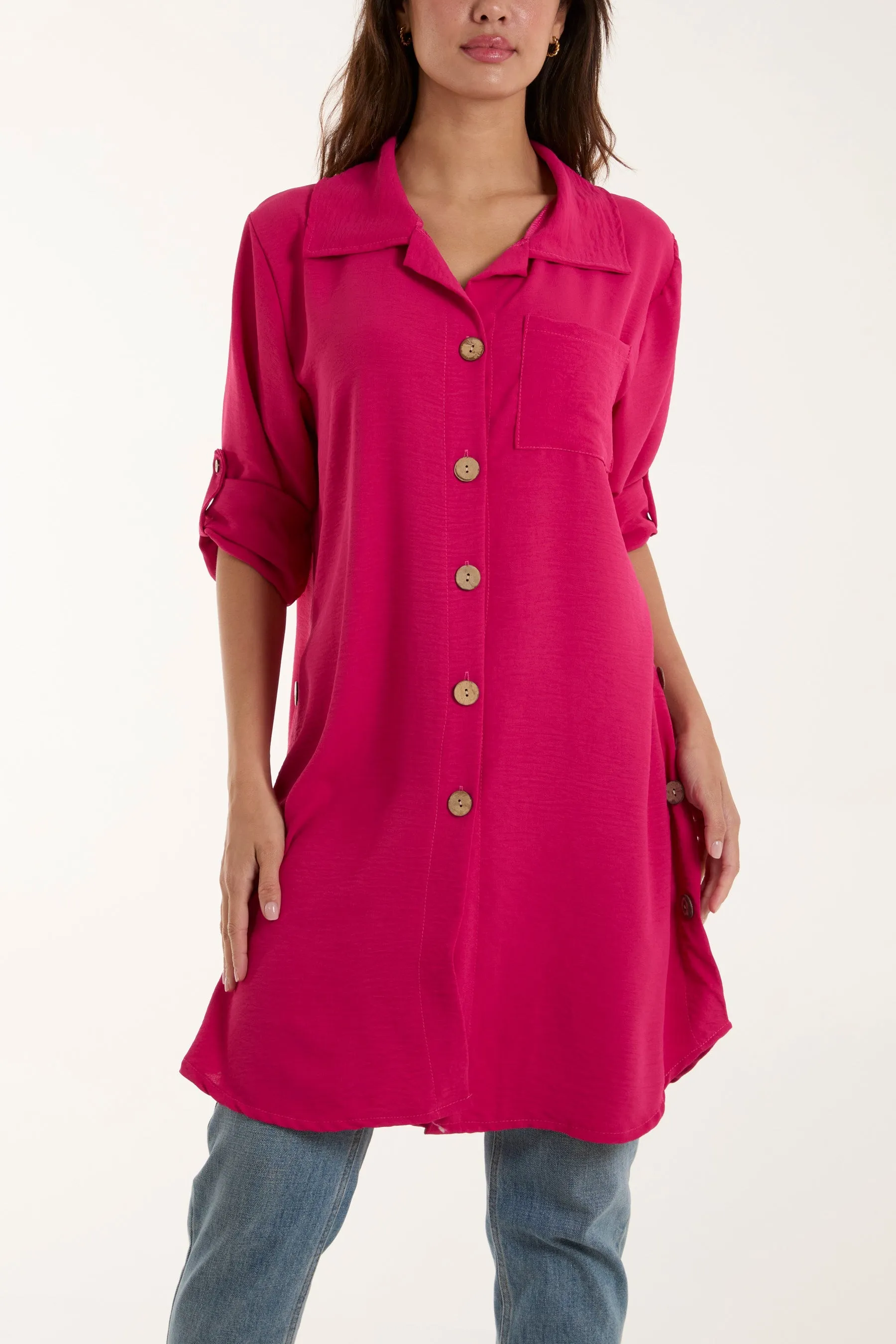 Side Button Detail Floaty Shirt