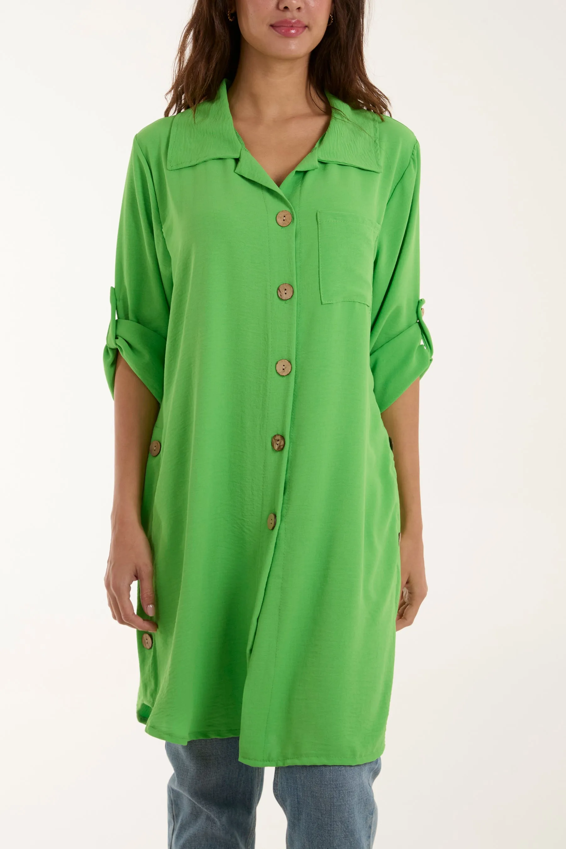 Side Button Detail Floaty Shirt