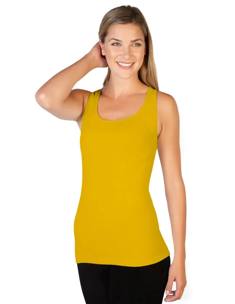 SKNY T Ribbed Scoop Neck Tank - Mustard