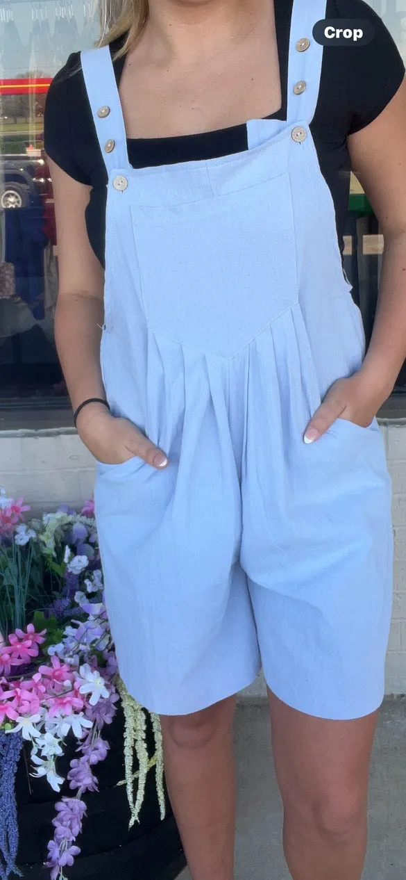 Sky blue Casual Short Jumpsuit with Adjustable Straps-Lovesoft