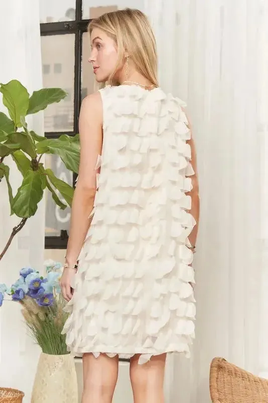 Sleeveless Shift 3D Petal Dress: Elegant Above-the-Knee Floral Statement