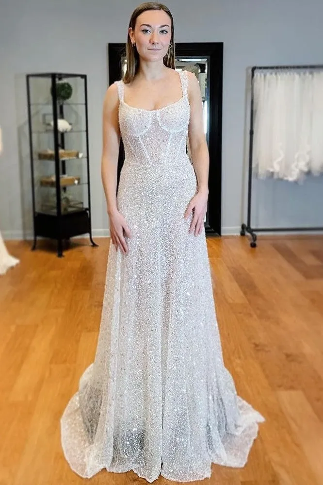 Sleeveless Wedding Gowns with Twinkling Sequin Beads