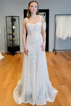 Sleeveless Wedding Gowns with Twinkling Sequin Beads