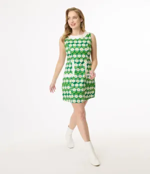 Smak Parlour Green Geometric Daisies Mod Shift Dress